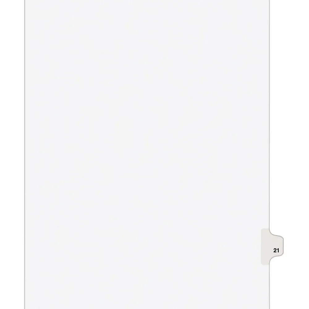 Dividers|Avery Legal Pre-Printed Paper Dividers, Side Tab #21, White, Style, Letter Size, 25/Pack (01021)