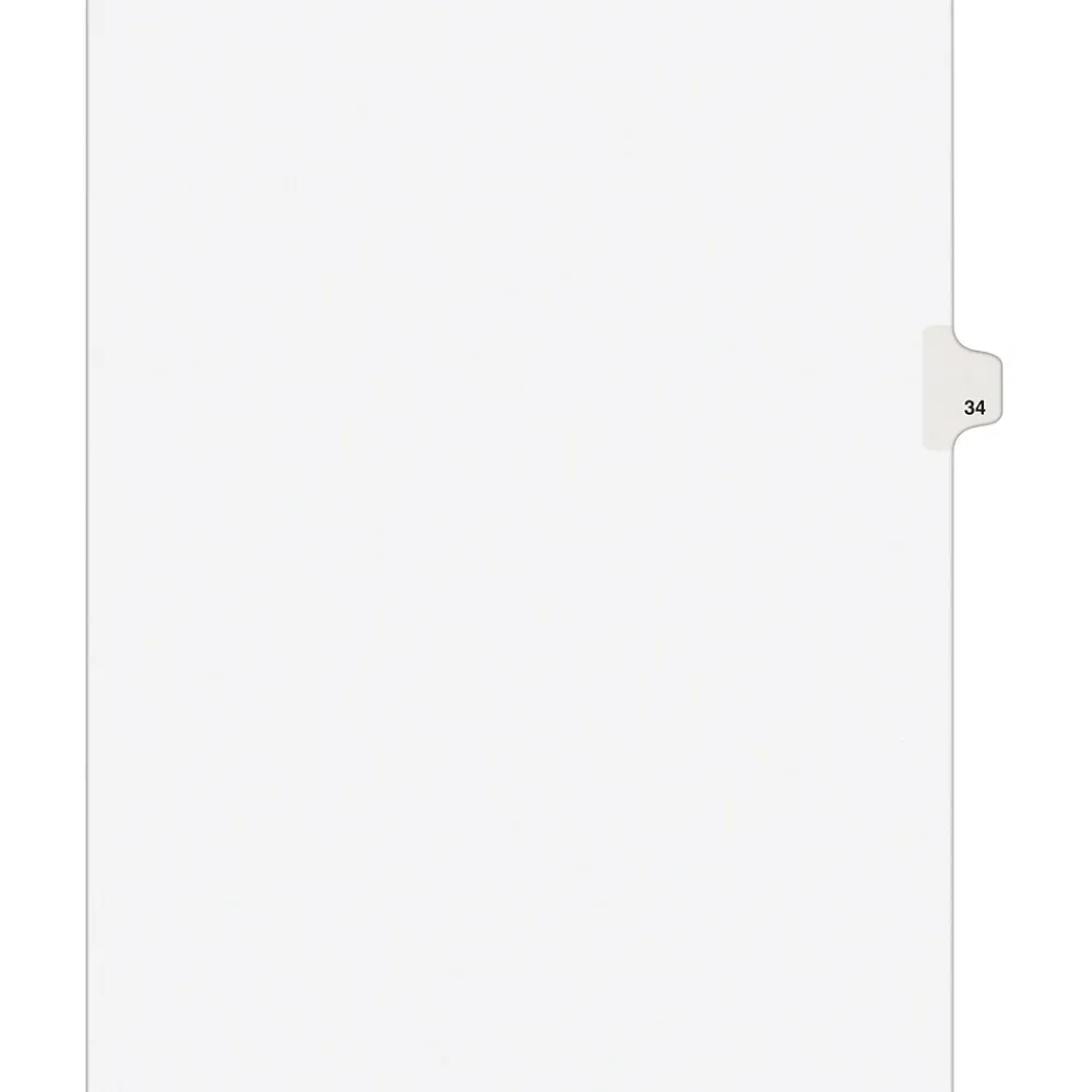 Dividers|Avery Legal Pre-Printed Paper Dividers, Side Tab #34, White, Style, Letter Size, 25/Pack (01034)