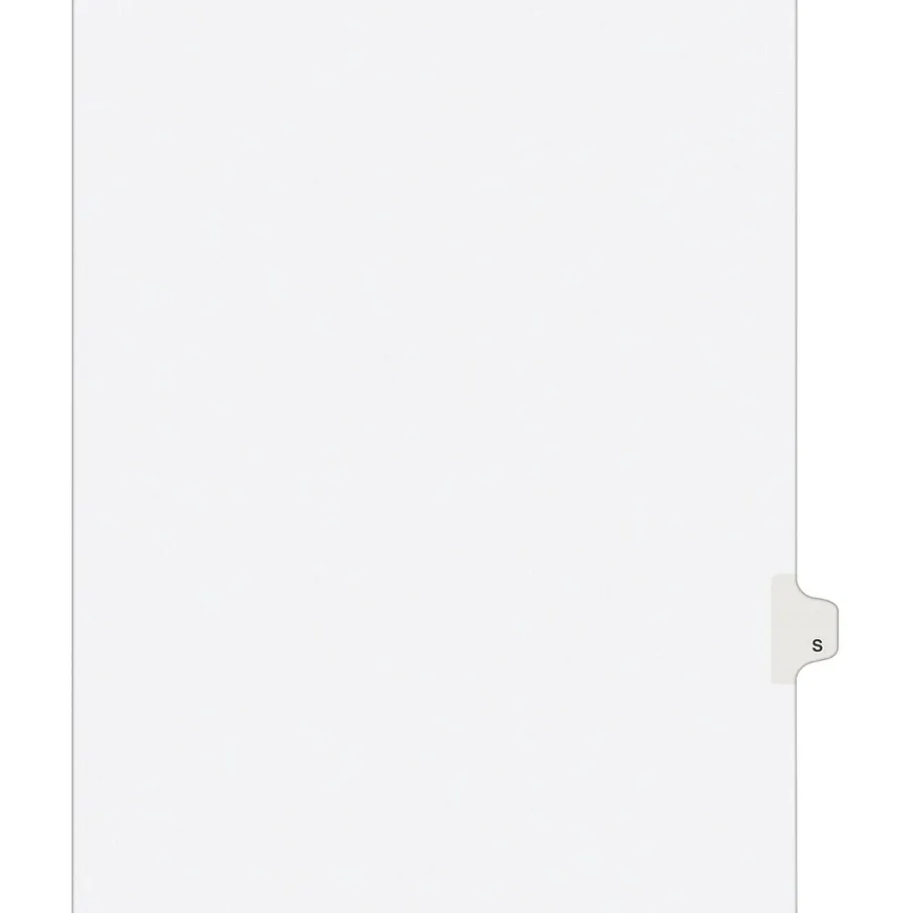 Dividers|Avery Legal Pre-Printed Paper Dividers, Side Tab S, White, Style, Letter Size, 25/Pack (01419)