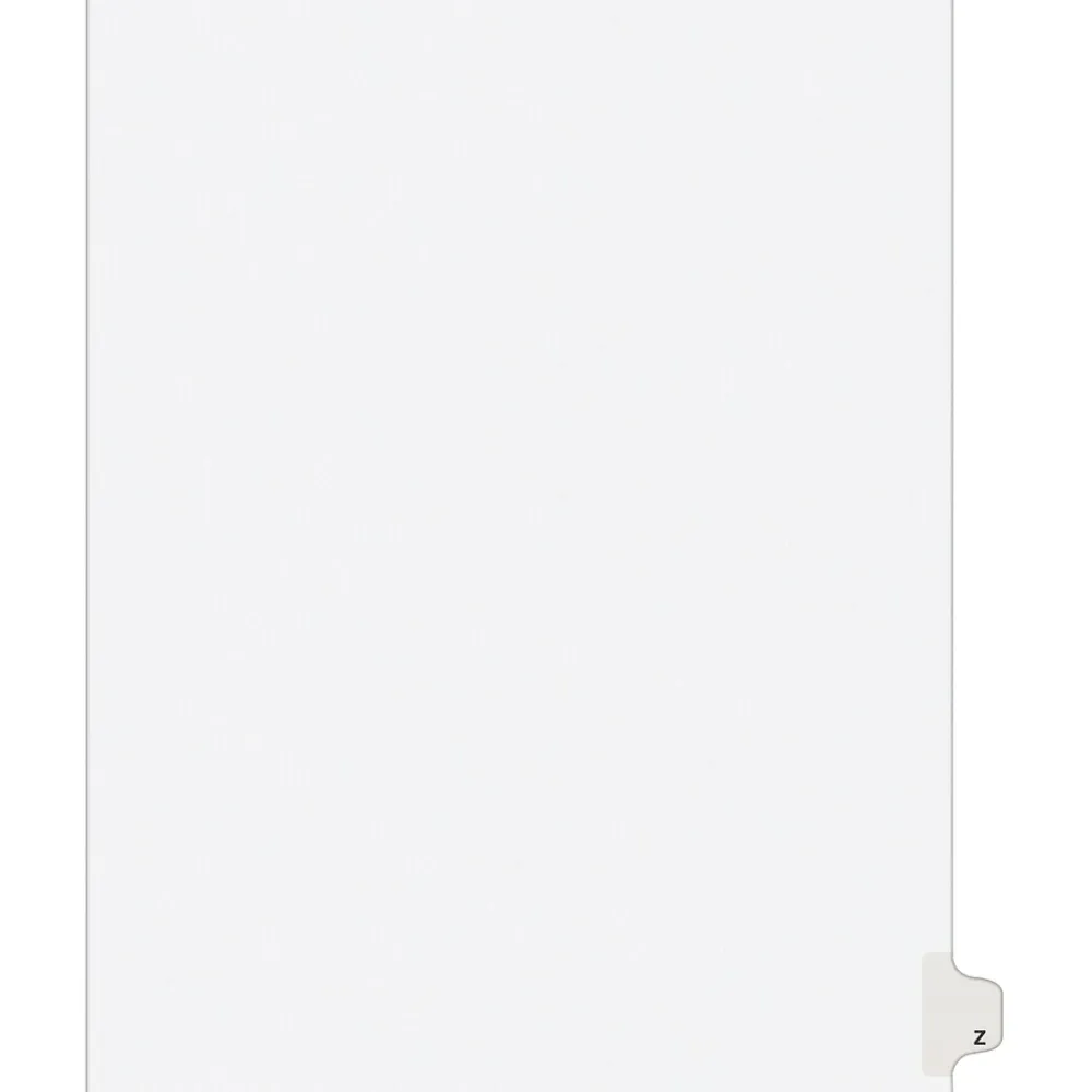 Dividers|Avery Legal Pre-Printed Paper Dividers, Side Tab Z, White, Style, Letter Size, 25/Pack (01426)