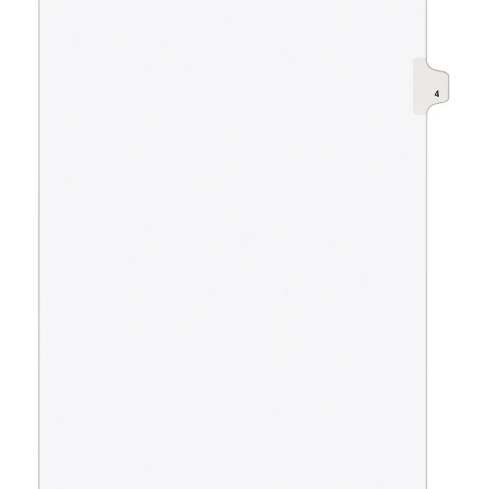 Dividers|Avery Legal Pre-Printed Paper Dividers, Side Tab #4, White, Style, Letter Size, 25/Pack (11914)
