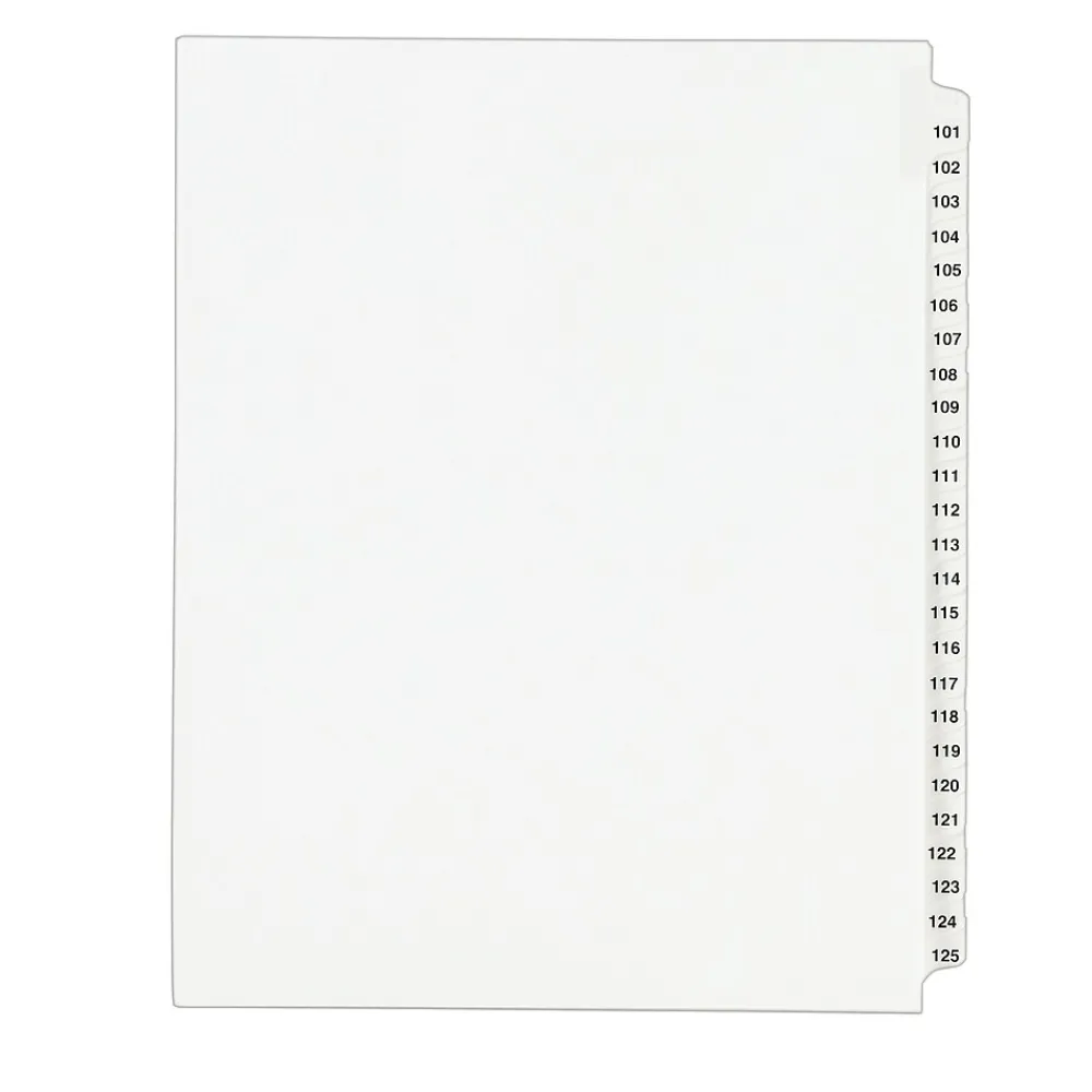 Dividers|Avery Legal Pre-Printed Paper Divider Collated Set, 101-125 Tabs, White, Style, Letter Size (01334)