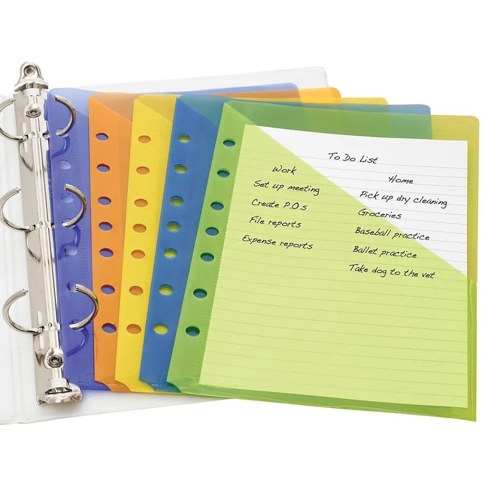 Dividers|Avery Mini Binder Pockets for 5 1/2" x 8 1/2" Paper, Assorted Colors, 5/Pack (75307)