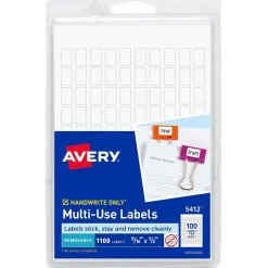 Labels|Avery Multipurpose Labels, 5/16" x 1/2", White, Non-Printable, 1100 Labels/Pack (5412)