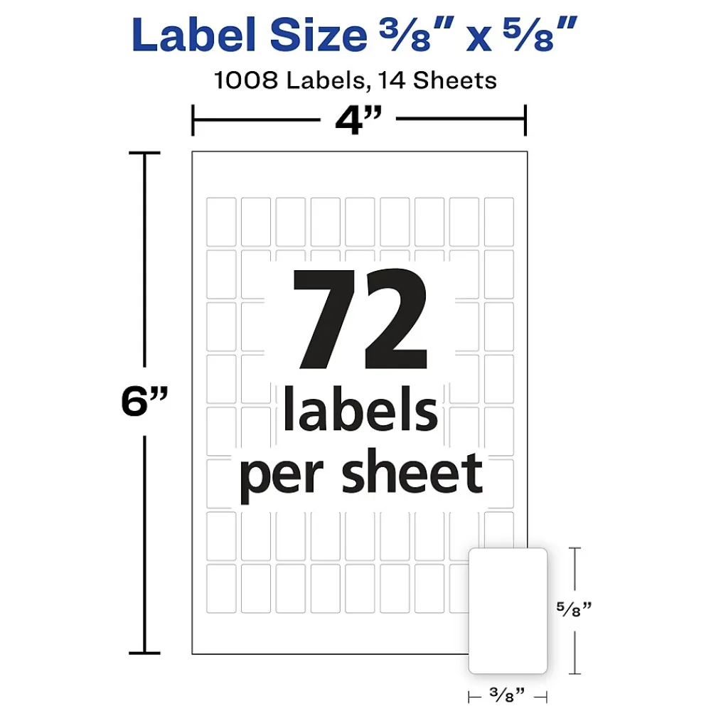 Labels|Avery Multipurpose Labels, 3/8" x 5/8", White, Non-Printable, 1,008 Labels/Pack (5414)