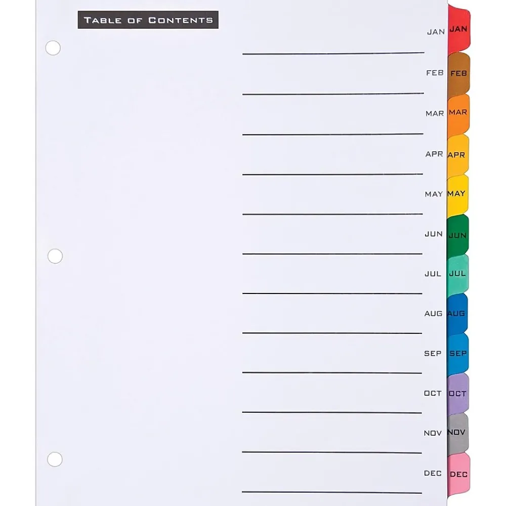 Dividers|Avery Office Essentials Table 'n Tabs Pre-Printed Monthly Paper Divider, Jan-Dec Tabs, Multicolor, 1 Set (AVE11679)