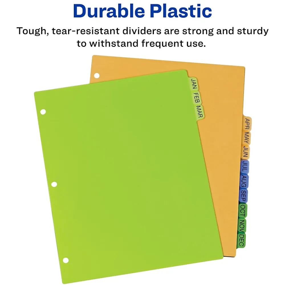 Dividers|Avery Plastic Pre-Printed Monthly Plastic Divider, Jan-Dec Tabs, Multicolor, 1 Set (11331)