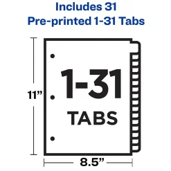 Dividers|Avery Pre-Printed Paper Dividers with Laminated Tabs, 1-31 Tabs, Buff, Gold Reinforced (11308)