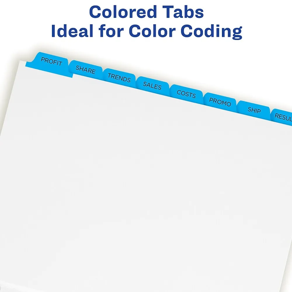 Dividers|Avery Print & Apply Blank Tab Dividers, 8-Tab, Blue, 5/Pack (11411)