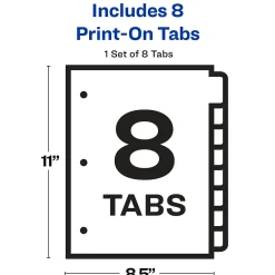 Dividers|Avery Print-On Paper Dividers, 8 Tabs, White (11528)