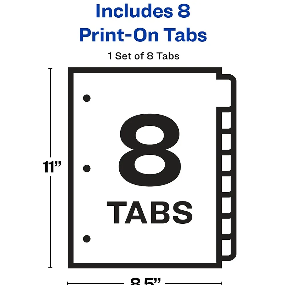 Dividers|Avery Print-On Paper Dividers, 8 Tabs, White (11528)