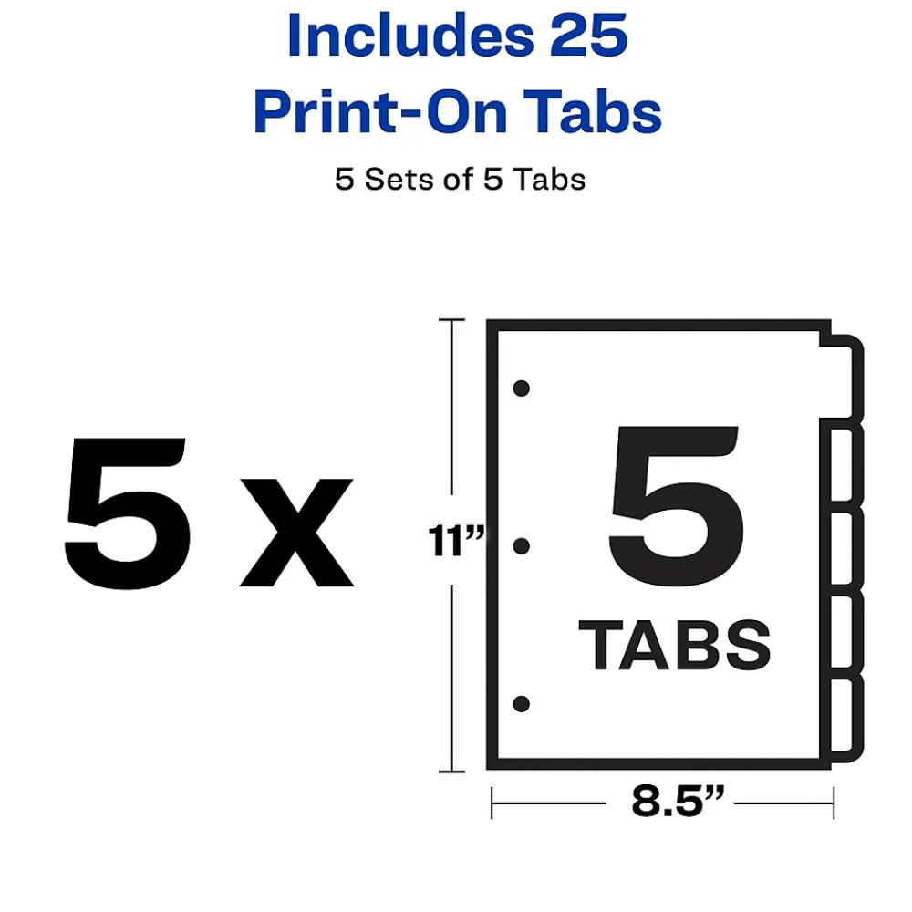 Dividers|Avery Print-On Paper Dividers, 5 Tabs, White, 5 Sets/Pack (11515)