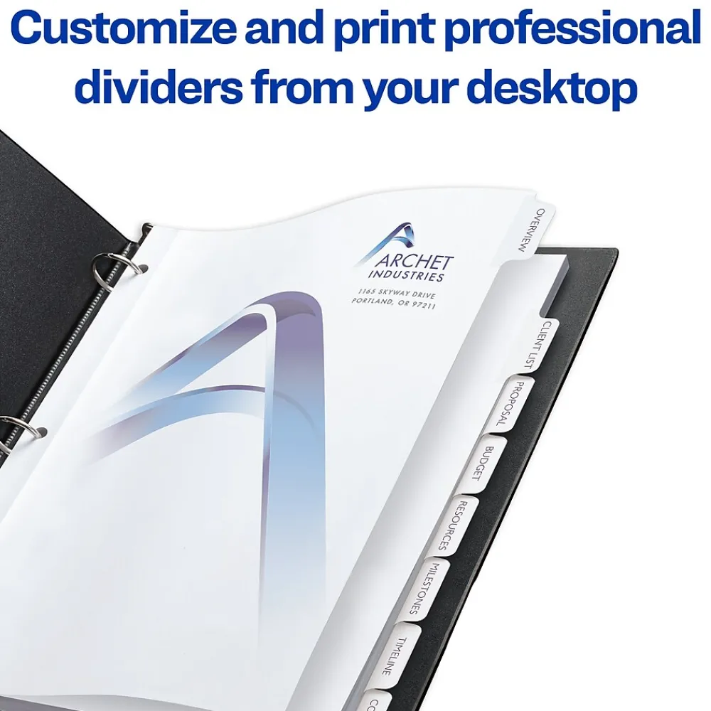 Dividers|Avery Print-On Paper Dividers, 8 Tabs, White, 25 Sets/Pack (11554)
