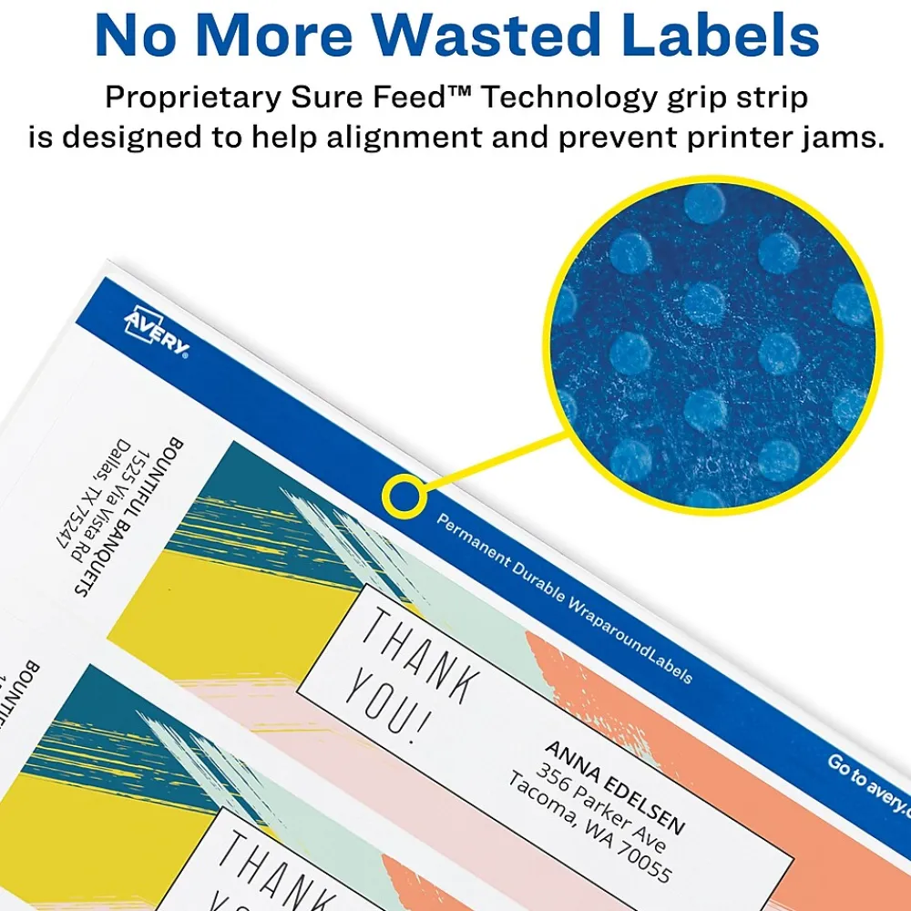 Labels|Avery Print-to-the-Edge Laser/Inkjet Wraparound Labels, 7.85" x 1.75", Textured White, 50/Pack (22838)