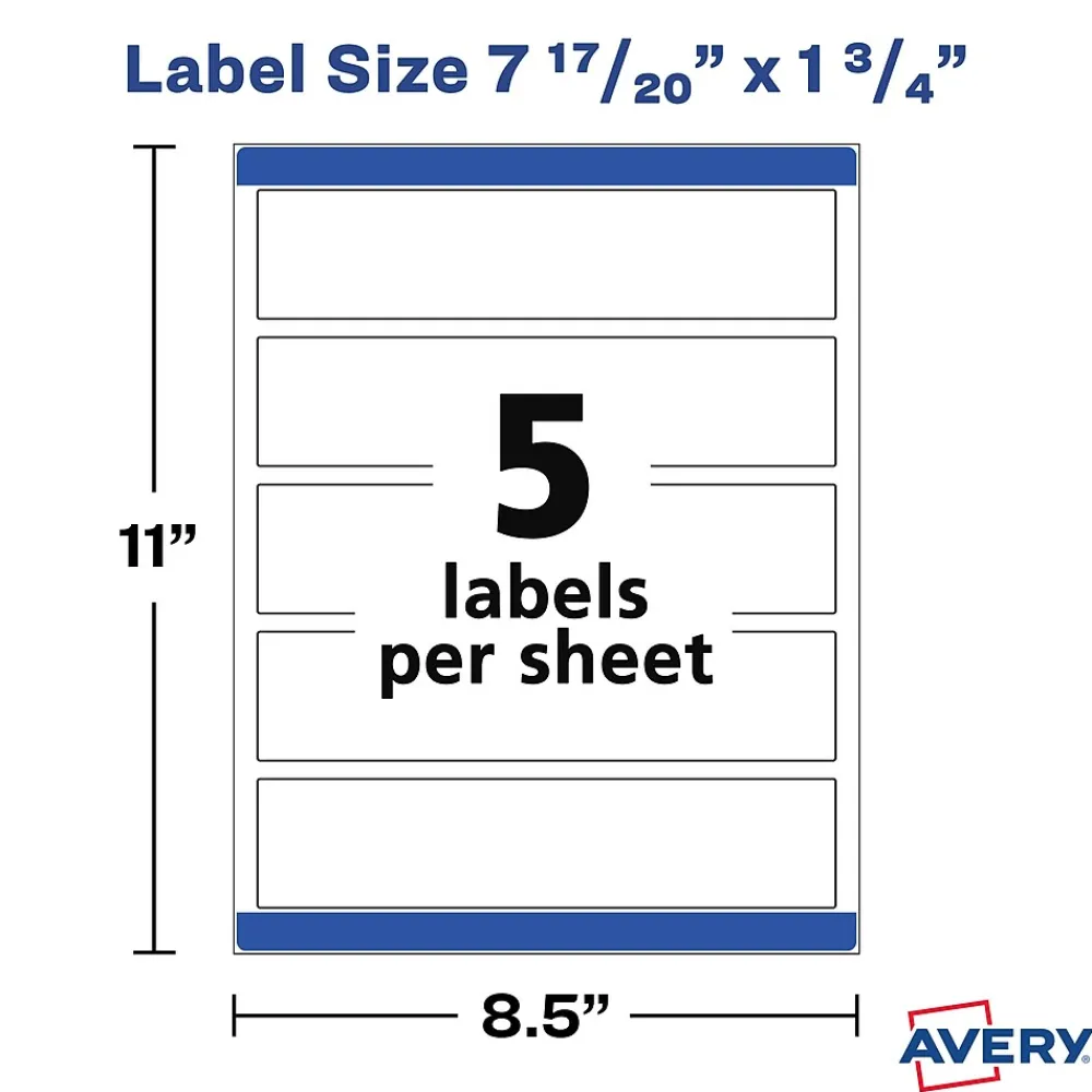 Labels|Avery Print-to-the-Edge Laser/Inkjet Wraparound Labels, 7.85" x 1.75", Textured White, 50/Pack (22838)