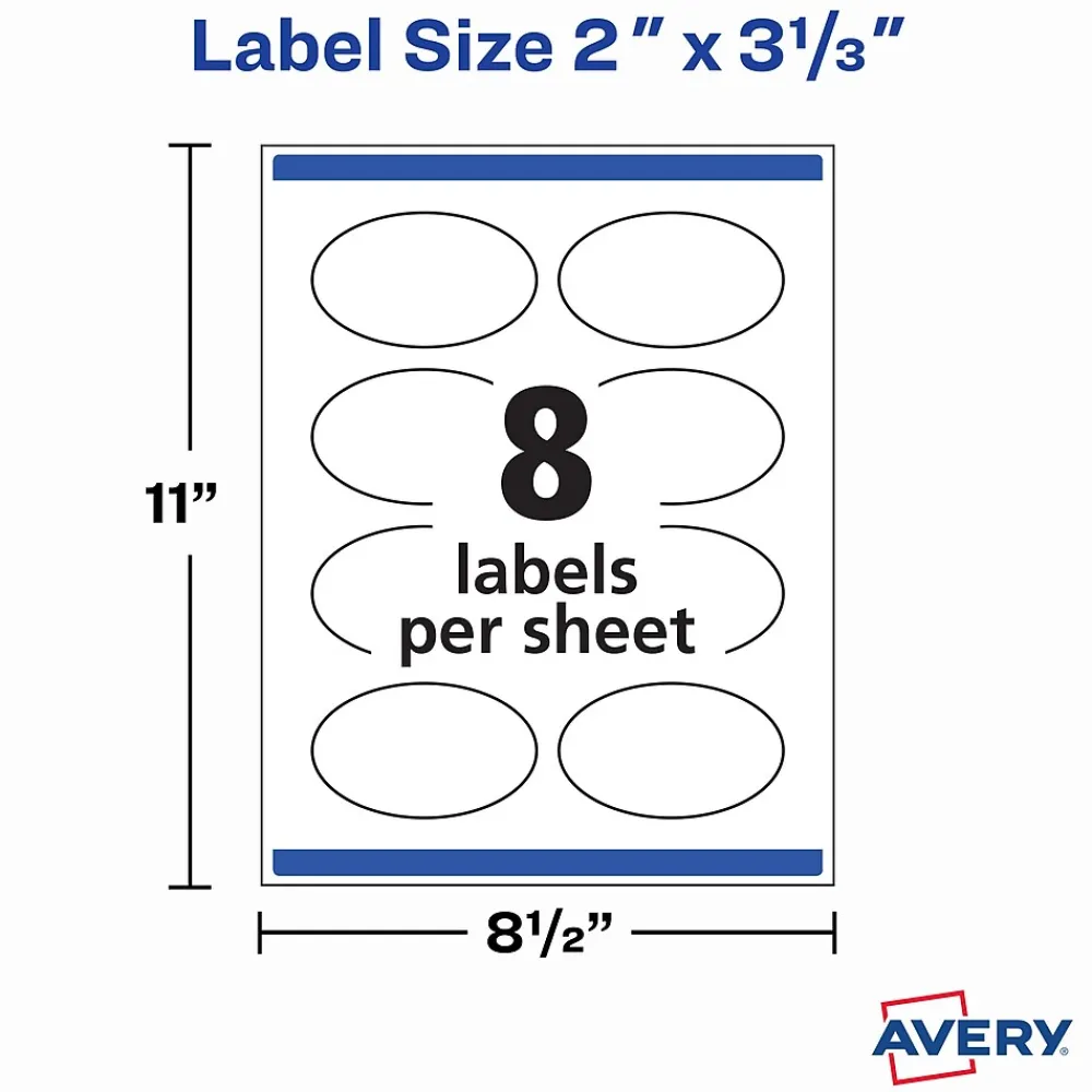 Labels|Avery Print-to-the-Edge Laser/Inkjet Oval Labels, 2" x 3-1/3", White, 200 Labels/Pack (22570)