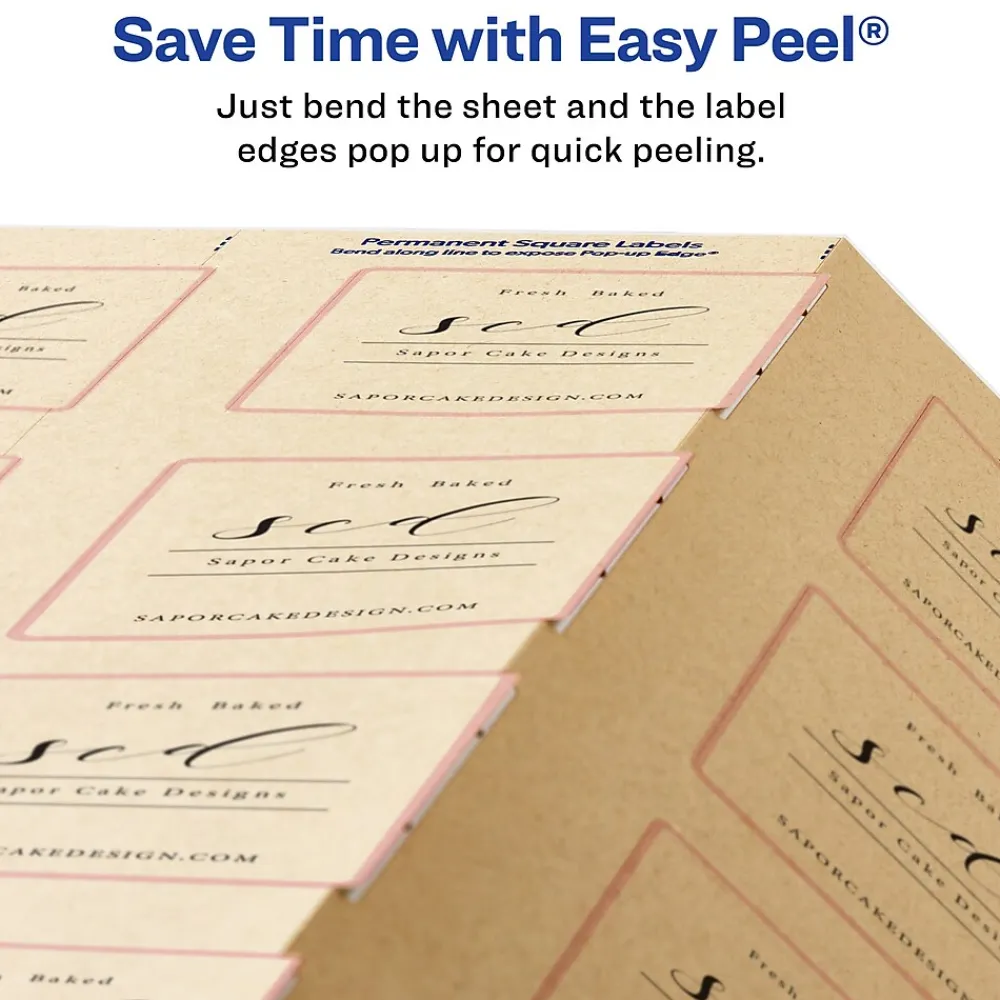 Labels|Avery Print-to-the-Edge Laser/Inkjet Square Labels, 2" x 2", Kraft Brown, 300 Labels/Pack (22846)