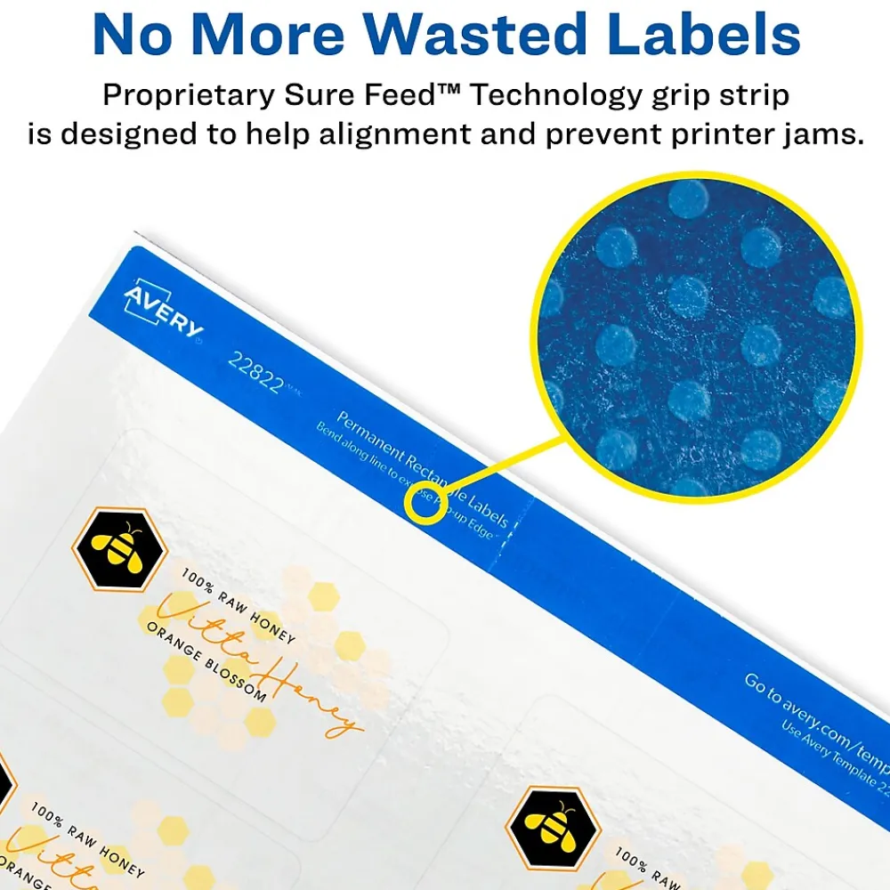 Labels|Avery Print-to-the-Edge Laser/Inkjet Rectangle Labels, 2" x 3", Glossy Clear, 80 Labels/Pack (22822)