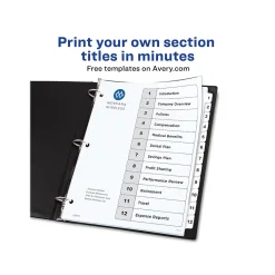 Dividers|Avery Ready Index Table of Contents Paper Dividers, 1-12 Tabs, White, 6 Sets/Pack (11824)