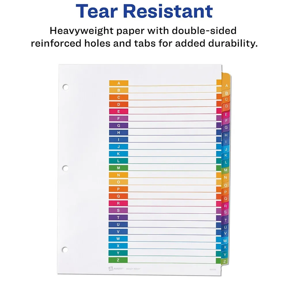 Dividers|Avery Ready Index Table of Contents Pre-Printed Paper Divider, A-Z Tabs , Multicolor, 6 Sets (11832)