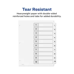 Dividers|Avery Ready Index Table of Contents Paper Dividers, 1-10 Tabs, White, 6 Sets/Pack (11823)