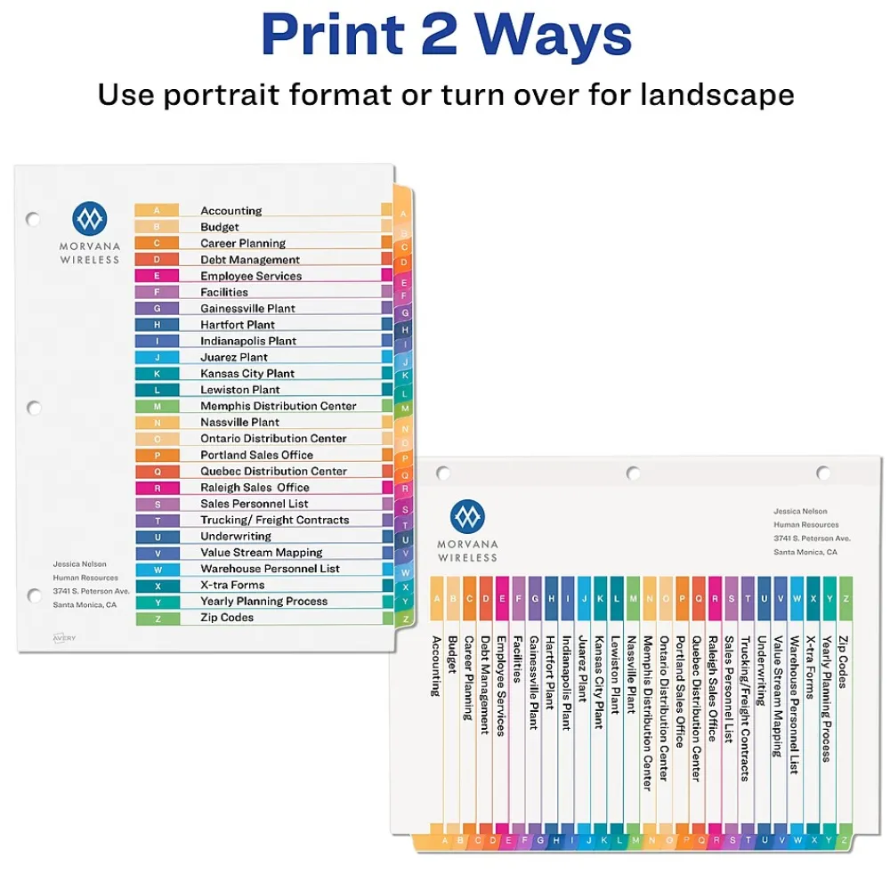 Dividers|Avery Ready Index Table of Contents Pre-Printed Paper Dividers, A-Z Tabs, Multicolor, 1 Set (11125)