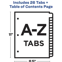 Dividers|Avery Ready Index Table of Contents Pre-Printed Paper Dividers, A-Z Tabs, Multicolor, 1 Set (11125)