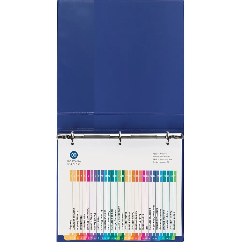 Dividers|Avery Ready Index Table of Contents Pre-Printed Numeric Paper Divider, 31 Tabs, Multicolor, 1 Set (11129)