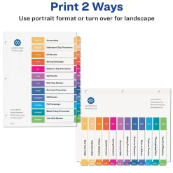 Dividers|Avery Ready Index Table of Contents Pre-Printed Monthly Paper Divider, Jan - Dec Tabs, Multicolor, 1 Set (11127)