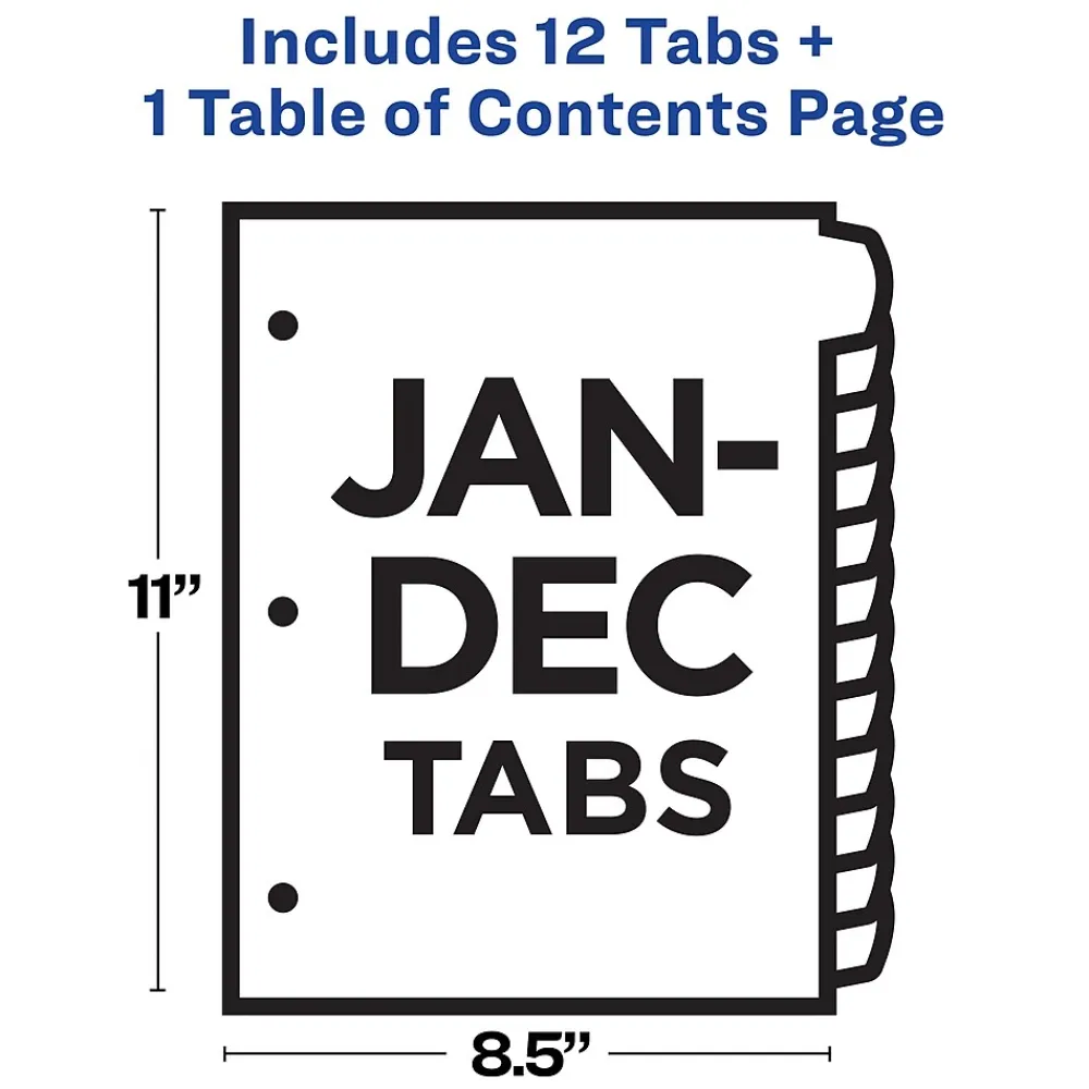 Dividers|Avery Ready Index Table of Contents Paper Dividers, 1-12 Tabs, Contemporary Multicolor (11847)