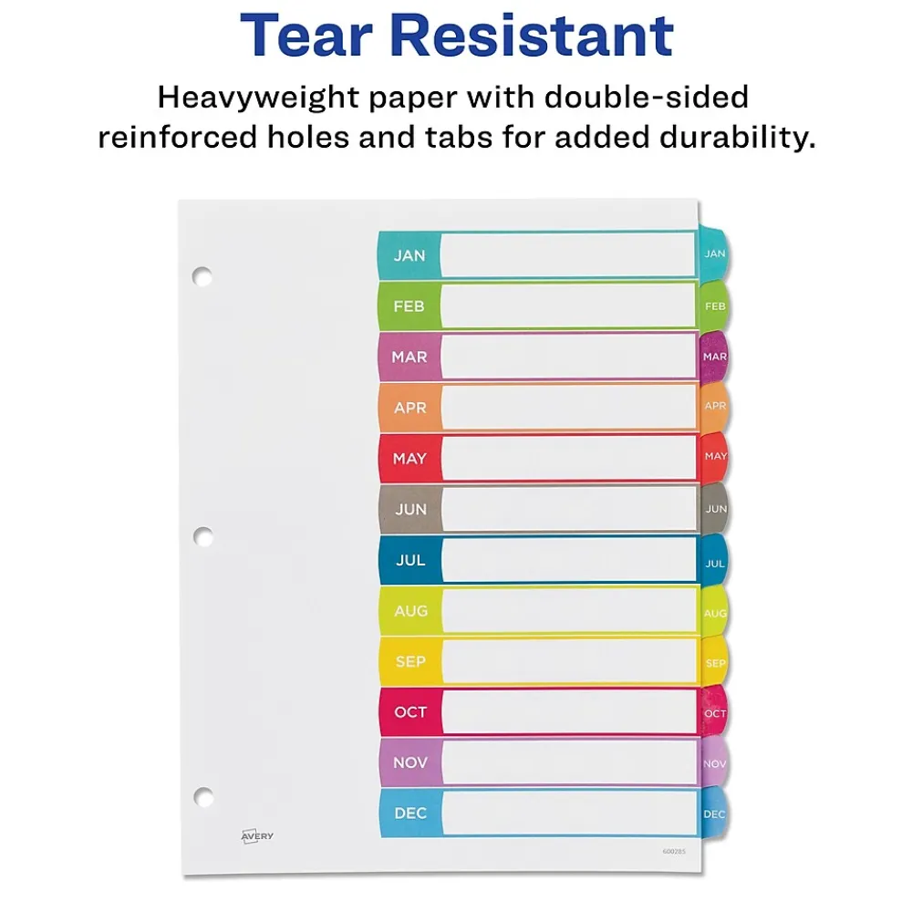 Dividers|Avery Ready Index Table of Contents Paper Dividers, 1-12 Tabs, Contemporary Multicolor (11847)