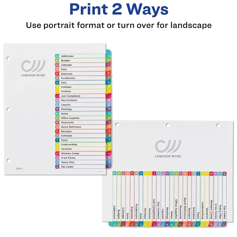 Dividers|Avery Ready Index Table of Contents Paper Dividers, A-Z Tabs, Contemporary Multicolor (11844)