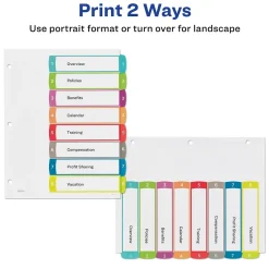 Dividers|Avery Ready Index Table of Contents Paper Dividers, 1-8 Tabs, Contemporary Multicolor (11841)