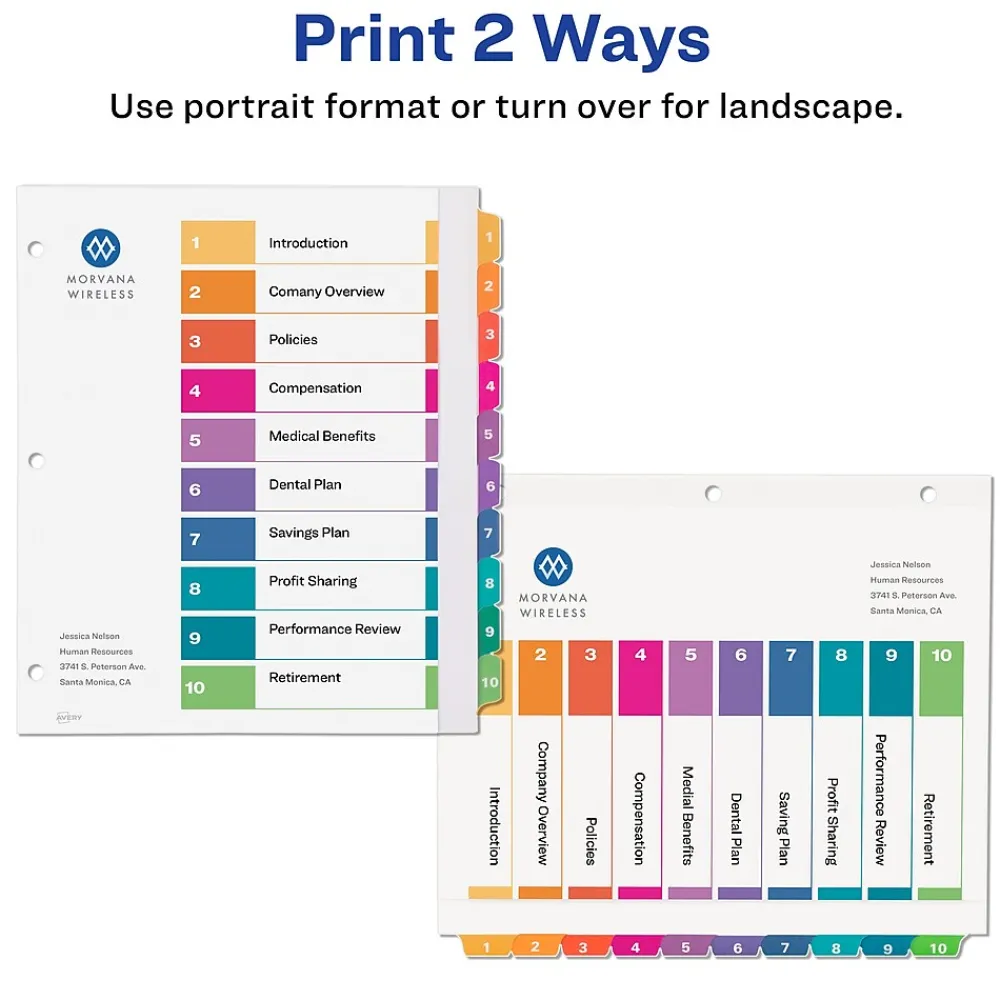 Dividers|Avery Ready Index Table of Contents Extra-Wide Paper Dividers, 1-10 Tab, Multicolor (11165)