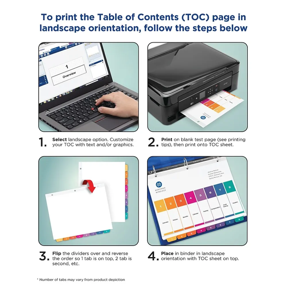 Dividers|Avery Ready Index Table of Contents Paper Dividers, 1-10 Tabs, Multicolor, 6 Sets/Pack (11188)
