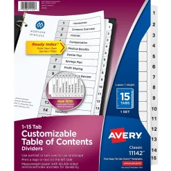 Dividers|Avery Ready Index Table of Contents Paper Dividers, 1-15 Tabs, White (11142)