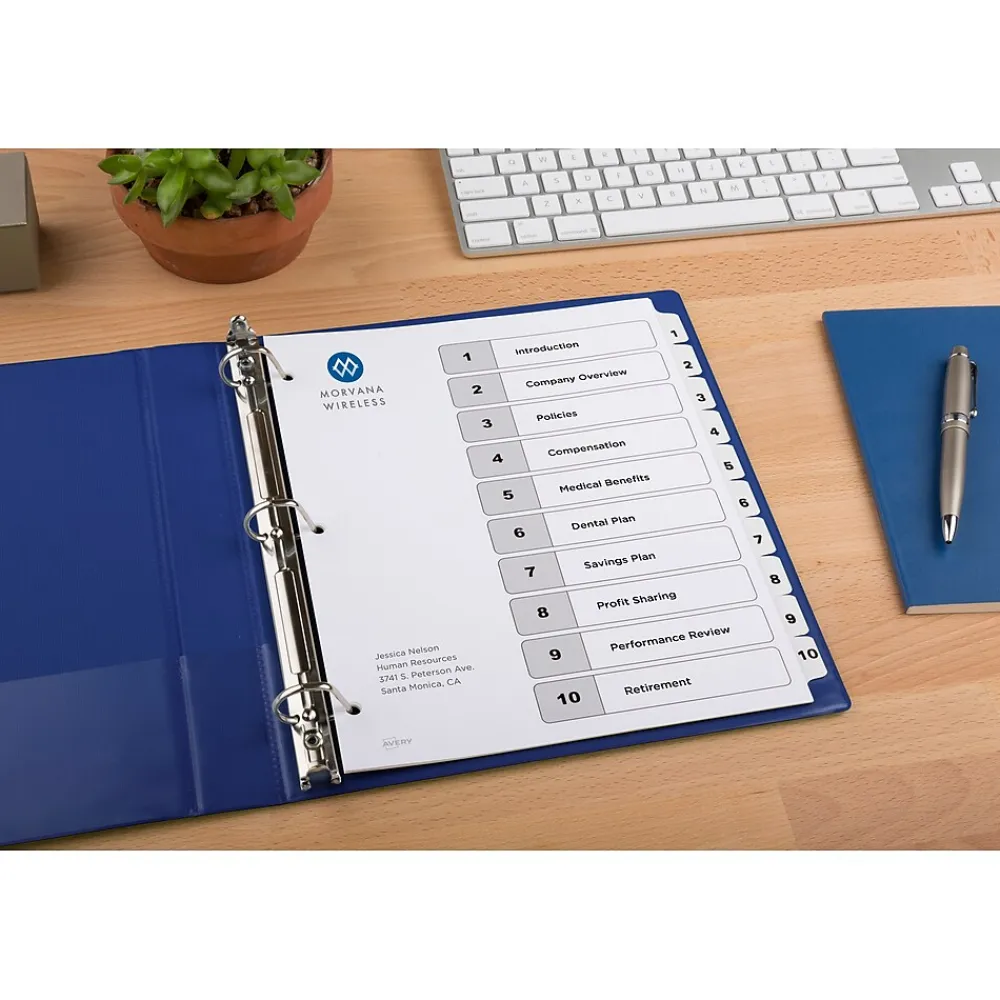 Dividers|Avery Ready Index Table of Contents Paper Dividers, 1-10 Tabs, White (11134)