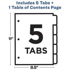 Dividers|Avery Ready Index Table of Contents Plastic Dividers, 1-5 Tabs, Multicolor (11816)