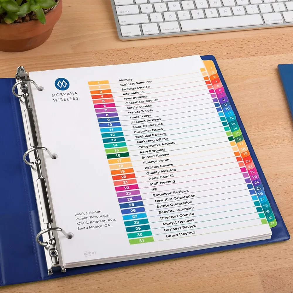 Dividers|Avery Ready Index Table of Contents EcoFriendly Paper Dividers, 1-31 Tabs, Multicolor (11084)