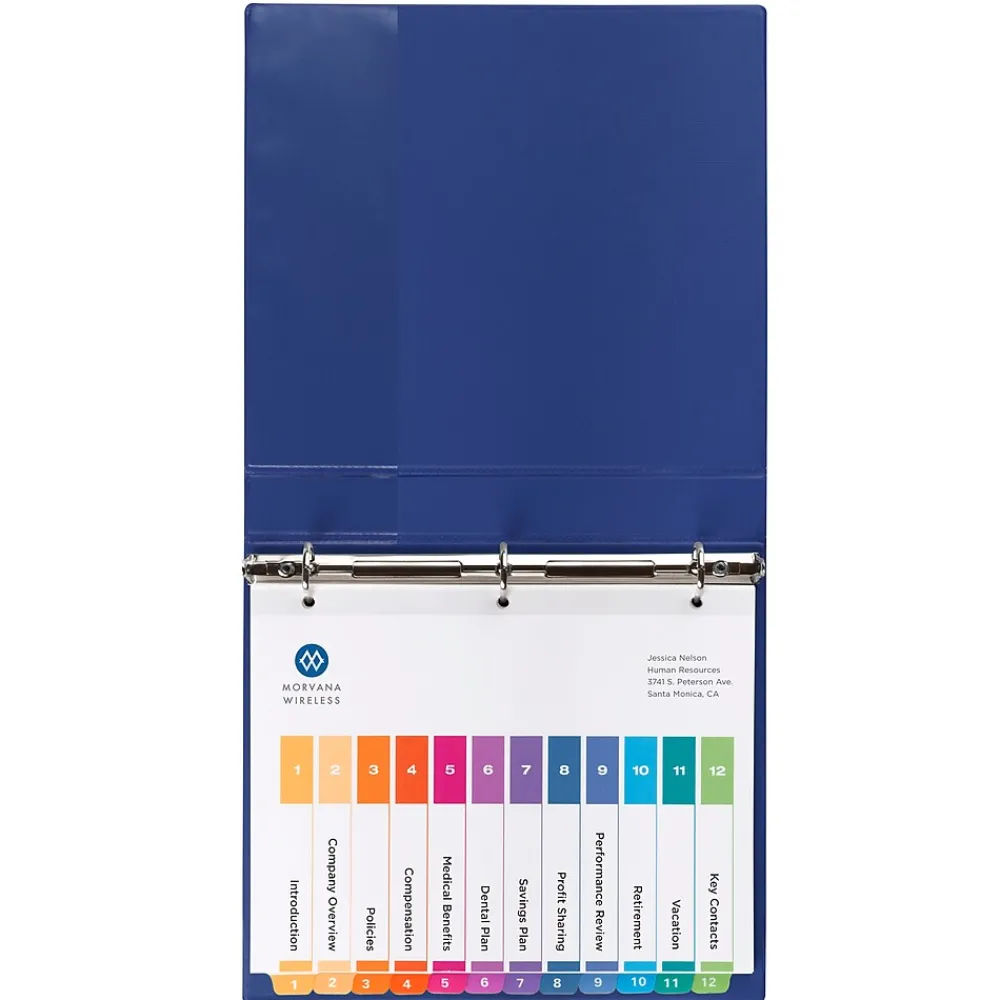 Dividers|Avery Ready Index Table of Contents EcoFriendly Paper Dividers, 1-12 Tabs, Multicolor, 3 Sets/Pack (11083)