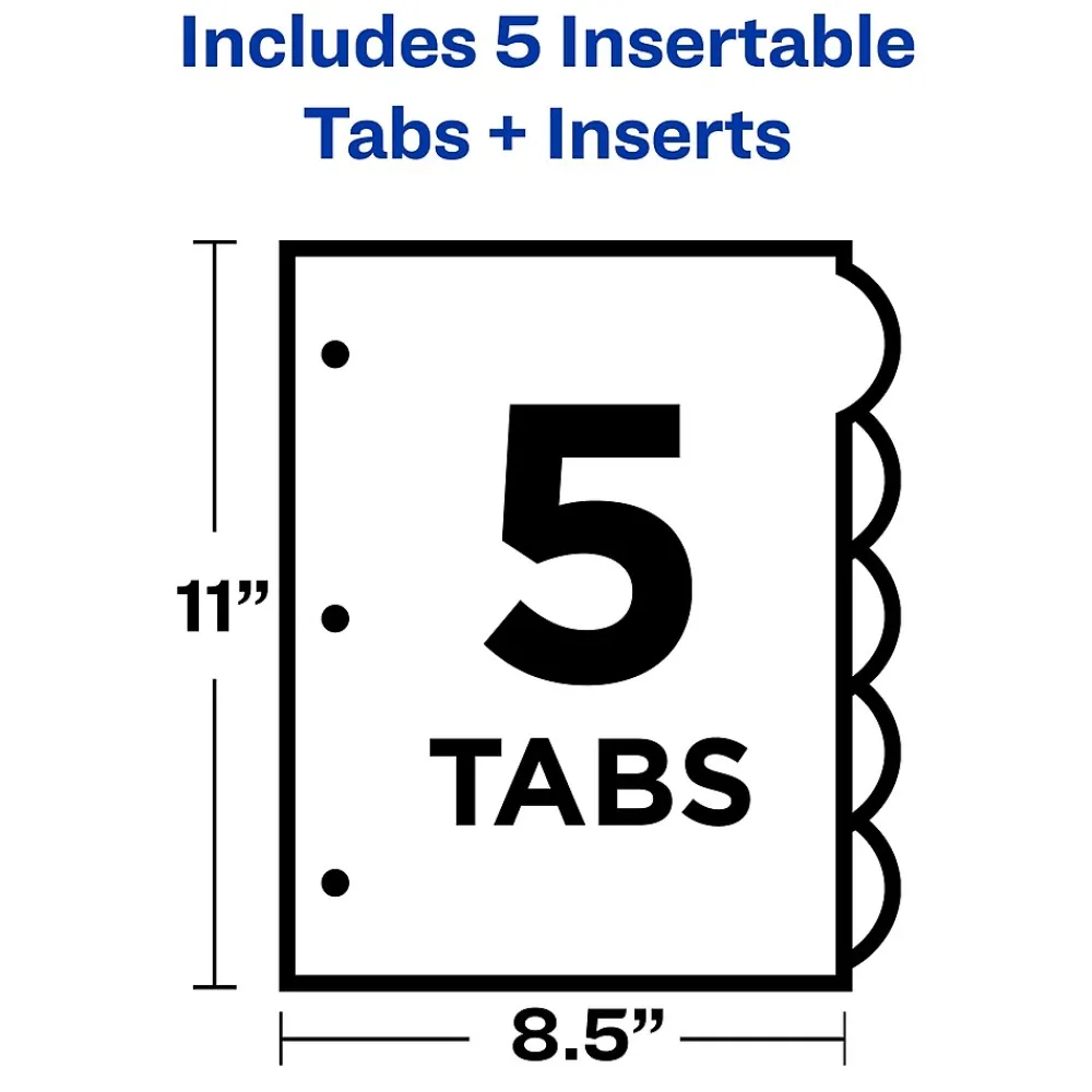 Dividers|Avery Style Edge Insertable Plastic Dividers, 5-Tab, Assorted, 120/Carton