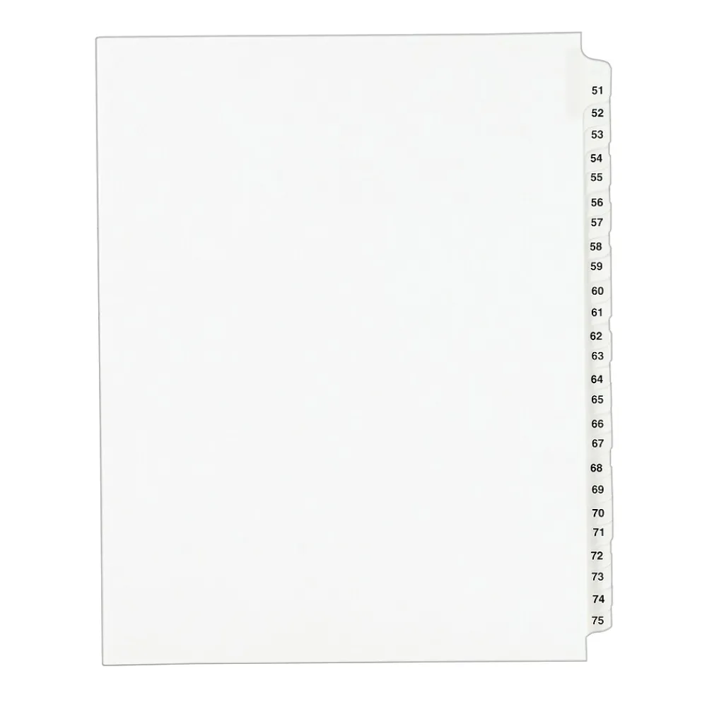 Dividers|Avery Style Numeric 51-75 Paper Dividers, 25 Tabs, White (01332)