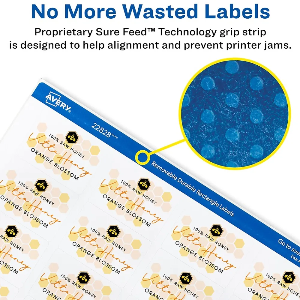 Labels|Avery Sure Feed Laser/Inkjet Durable Labels, 1.25" x 1.75", White, 256 Labels/Pack (22828)