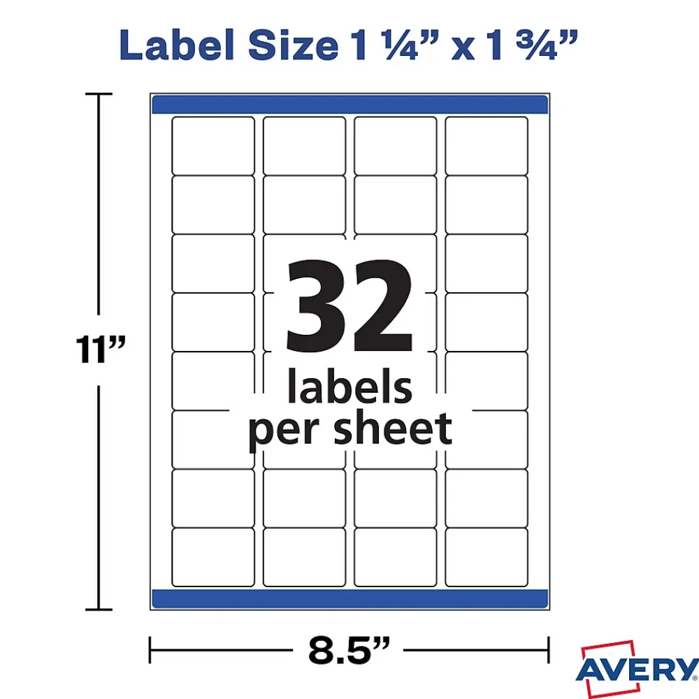 Labels|Avery Sure Feed Laser/Inkjet Durable Labels, 1.25" x 1.75", White, 256 Labels/Pack (22828)