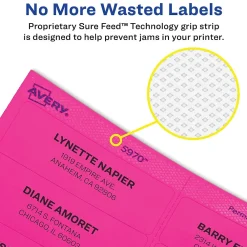 Labels|Avery Sure Feed Laser/Inkjet ID Labels, 3-1/3" x 4", Assorted Neon, 72 Labels/Pack (6482)