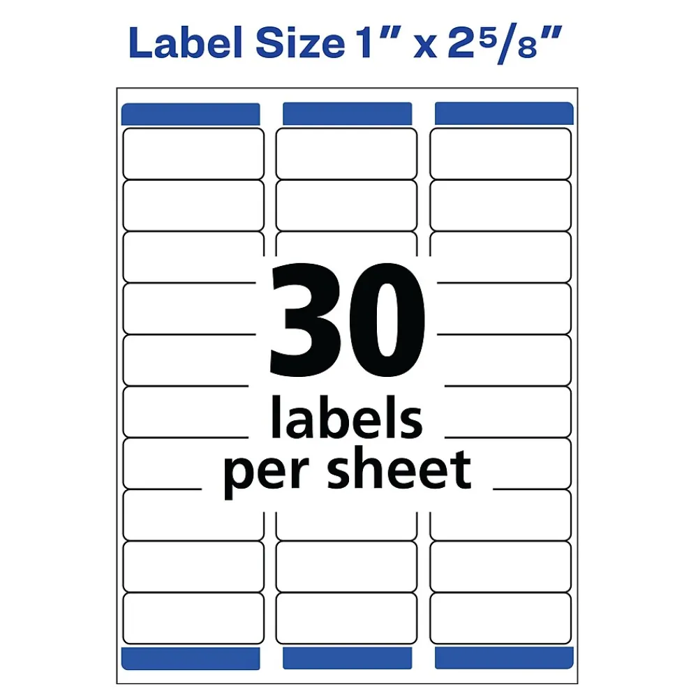 Labels|Avery Sure Feed Laser/Inkjet ID Labels, 1" x 2-5/8", White, 750 Labels/Pack (6460)