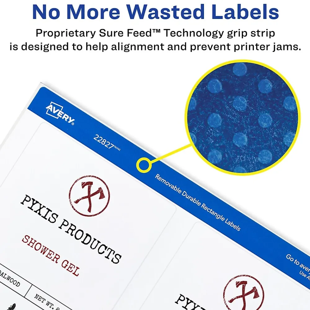 Labels|Avery Sure Feed Laser/Inkjet Durable Print-to-the-Edge Labels, 3.5" x 4.75", Satin White, 32 Labels/Pack (22827)