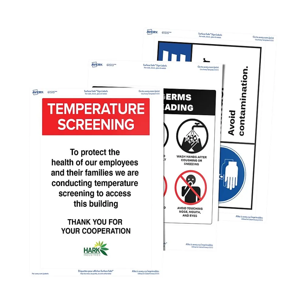 Labels|Avery Surface Safe Laser/Inkjet Label Safety Signs, 7" x 10", White, 15 Labels/Pack (61515)