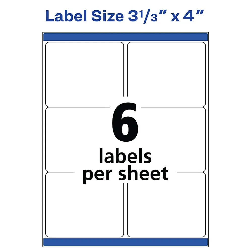 Labels|Avery TrueBlock Inkjet Shipping Labels, 3-1/3" x 4", White, 150 Labels/Pack (8164)