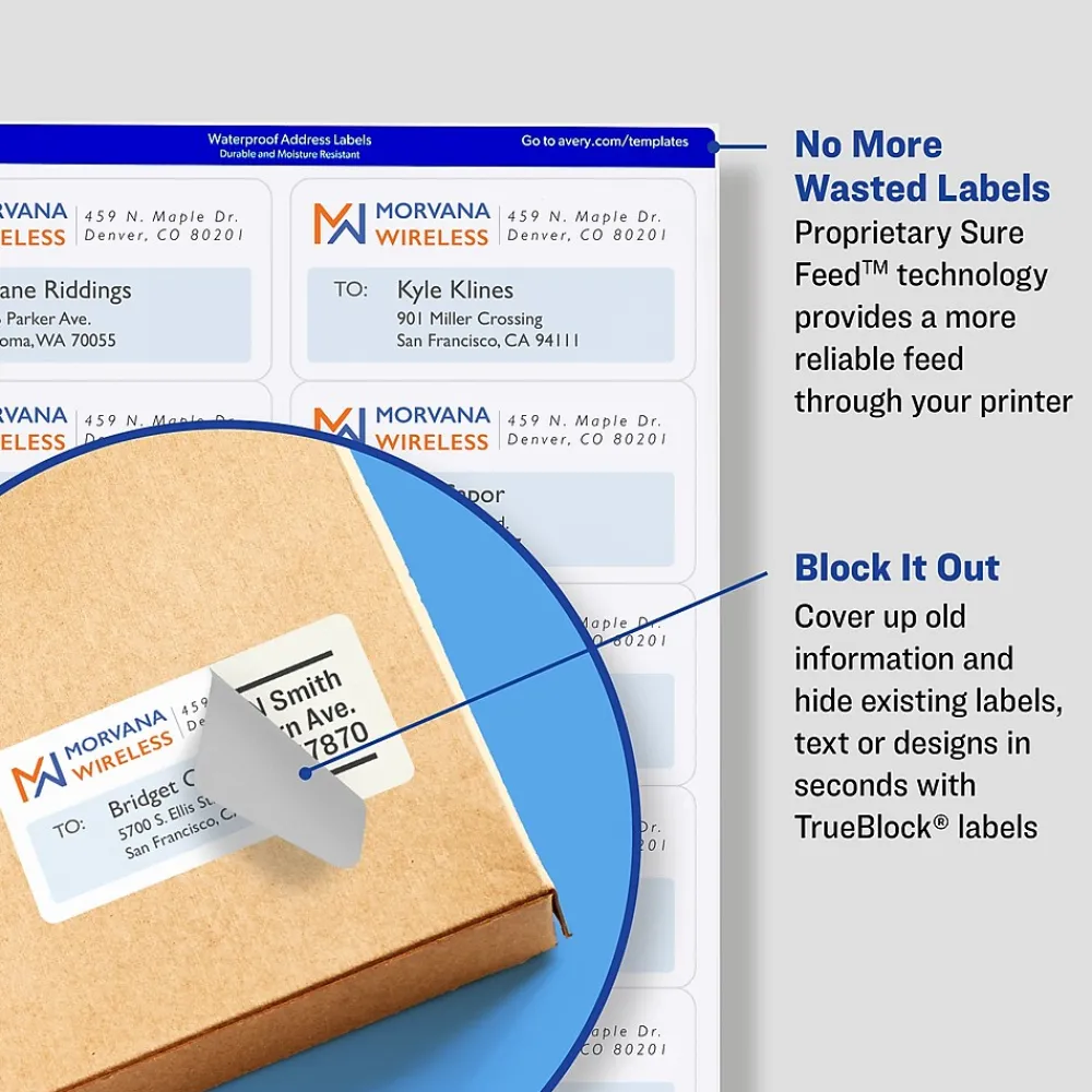 Labels|Avery TrueBlock Inkjet Shipping Labels, 2" x 4", White, 500 Labels/Box (8363)